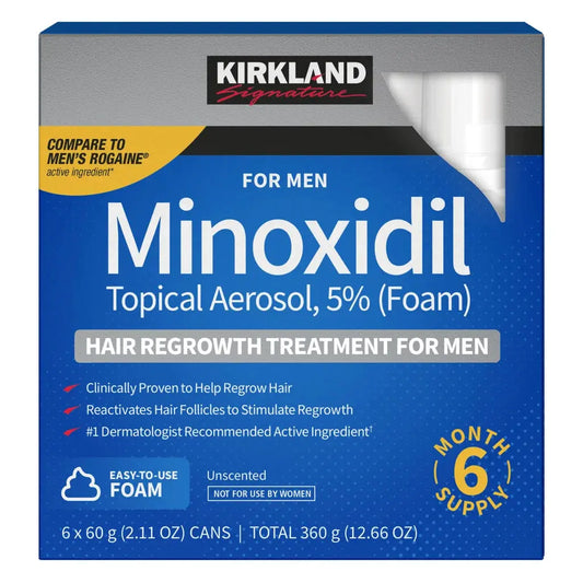 Kirkland Signature Traitement Repousse Cheveux Homme – Minoxidil 5% Mousse – Approvisionnement 6 Mois (6 x 63 ml) Kirkland Minoxidil Solution