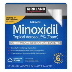 Kirkland Signature Hair Regrowth Treatment for Men – Minoxidil 5% Foam – 6-Month Supply (6 x 63 ml)